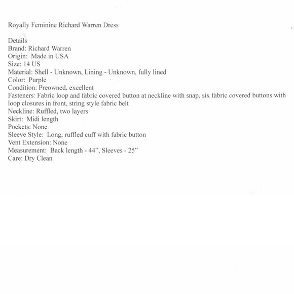 Richard Warren made in USA Purple Dress Size 14 - Picture 8 of 8